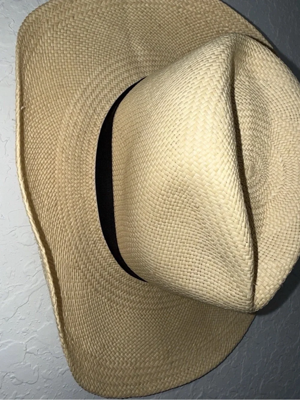 Pantropic Genuine Panama Hat Natural Straw Fedora Wide Brim Black Band Unisex
